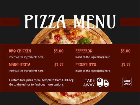 Online customizable pizza menu templates