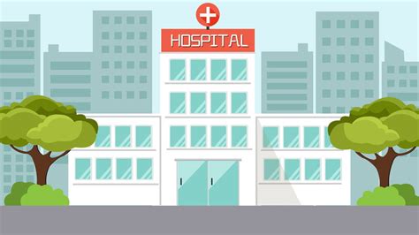 Hospital Building Green Trees Cartoon Background, Hospital, Building ...