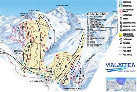 Sestriere ski map, Italy, Europe