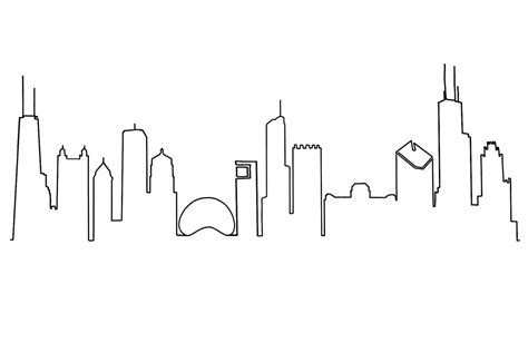 Chicago Skyline Line Drawing, Simple Skyscraper Panoramic View ...