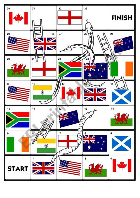 Snakes And Ladders - English Speaking Countries Flags - ESL worksheet ...