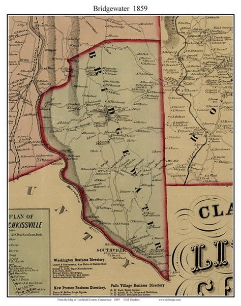 Bridgewater, Connecticut 1859 Litchfield Co. - Old Map Custom Print ...