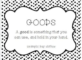 Good and Services Definition Cards | Goods and services, Economics ...