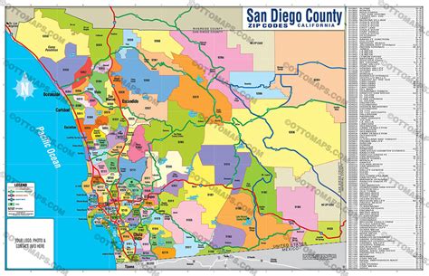 San Diego County Zip Code Map - FULL (Zip Codes colorized) – Otto Maps