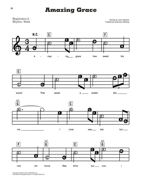 Amazing Grace by Traditional American Melody Sheet Music for E-Z Play ...