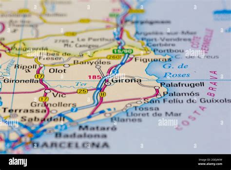 Girona Spain shown on a road map or Geography map Stock Photo - Alamy