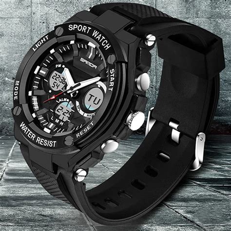 Sport Watch Luxury Double Display Cold Light Electronic Waterproof Mens ...