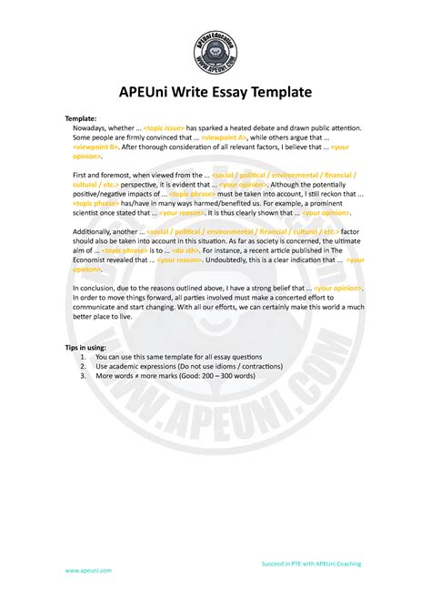 APEUni Write Essay Template - Succeed in PTE with APEUni Coaching ...