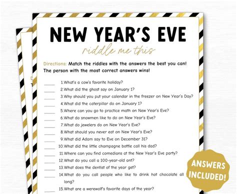 New Years Eve Riddle Me This Game, Printable New Year Party Game ...