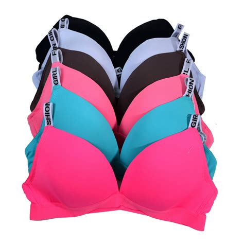 Pink - Women Bras 6 Pack of Basic No Wire Free Wireless Bra B Cup C Cup ...