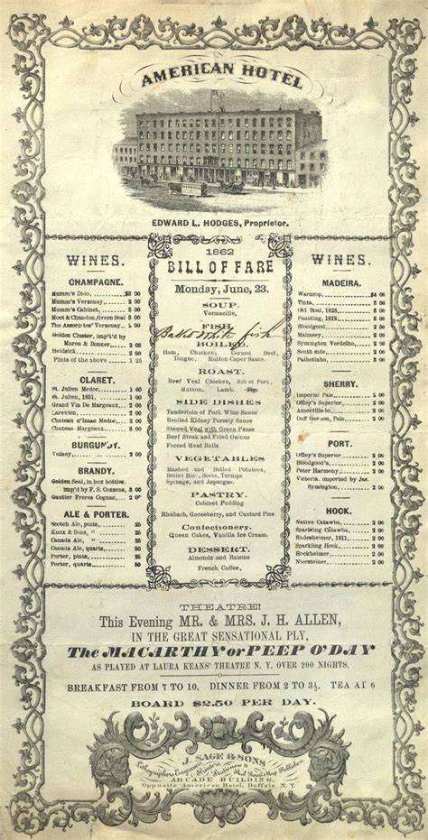 History's Dumpster: Hotel and Restaurant Menus of the 1850s and 1860s