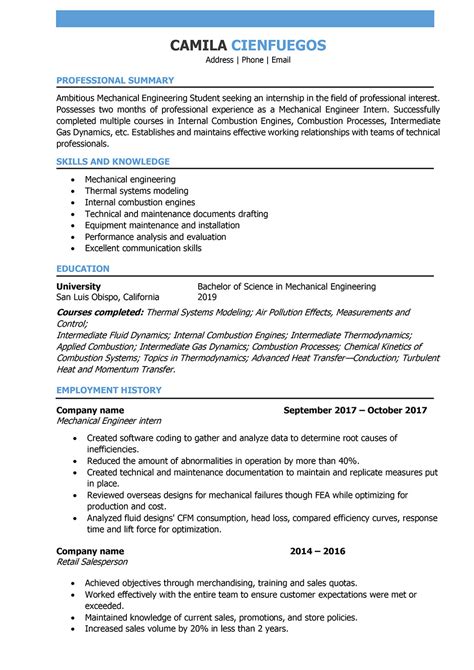 Sample Resume For Mechanical Engineering Student : 12 engineering ...