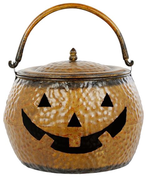 16" Metal Jack O' Lantern w/ Lid Candle Holder--7817417602500 | Burkes ...