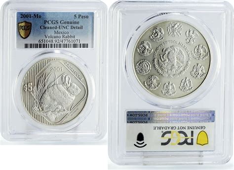 Mexico 5 pesos Conservation Wildlife Volcano Rabbit Fauna UNC PCGS ...