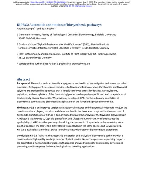 (PDF) KIPEs3: Automatic annotation of biosynthesis pathways