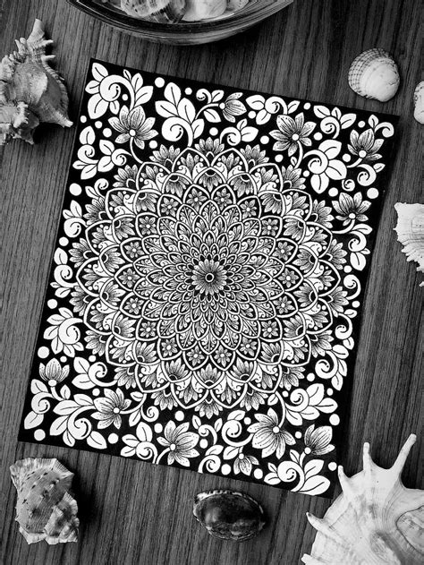 Black and White Lotus Mandala Art