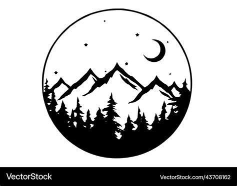 Mountain and trees silhouette image Royalty Free Vector