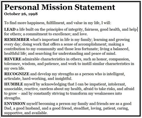 Personal Mission Statement | Mission statement examples, Personal ...