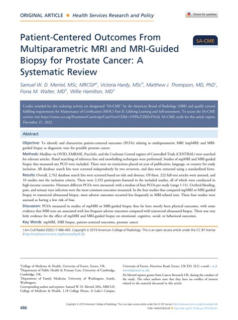 (PDF) Patient-Centered Outcomes From Multiparametric MRI and MRI-Guided ...