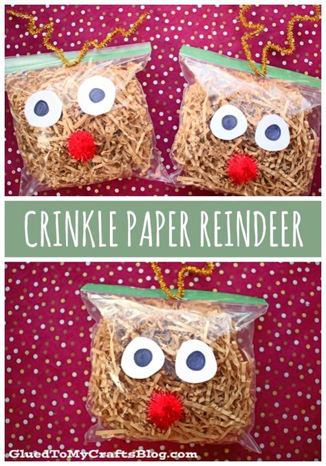 Plastic Baggie & Crinkle Paper Reindeer - Kid Craft | Winter crafts for ...