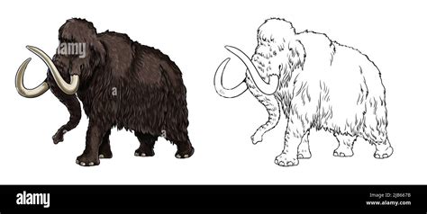 Prehistoric animals. Illustration with extinct Elephant - mammoth ...