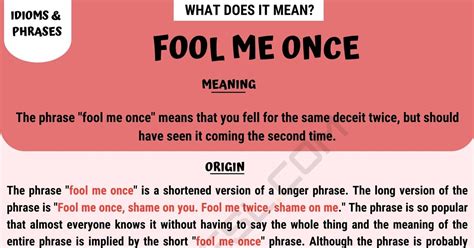 Fool Me Once: What does "Fool Me Once, Shame On You" Mean? • 7ESL