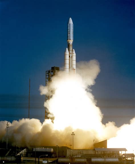 The launch of the NASA's Voyager 1 space probe aboard a Titan IIIE ...