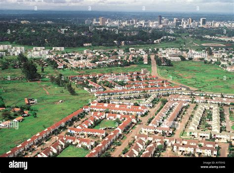 Aerial view of part of suburb of South C with Nairobi City skyline in ...