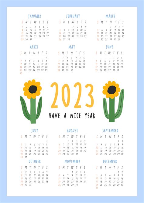 Beautiful Floral Calendar - Have a nice year - 2023. Botanical ...