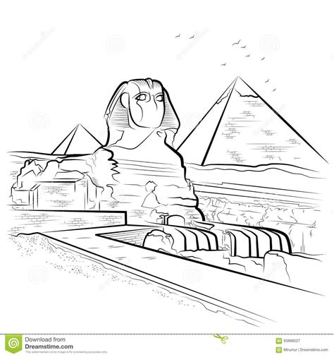 Drawing Pyramids and Sphinx in Giza, Egypt Stock Vector - Illustration ...