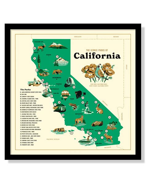 Iconic Parks of California Map Poster – Fifty-Nine Parks