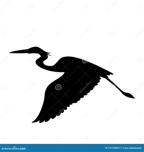 The Heron Is Flying Vector Illustration Black Silhouette ...