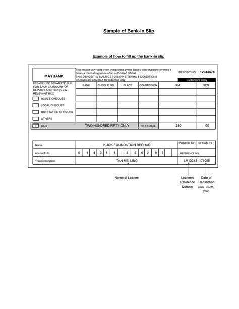 Bank Deposit Slip Sample