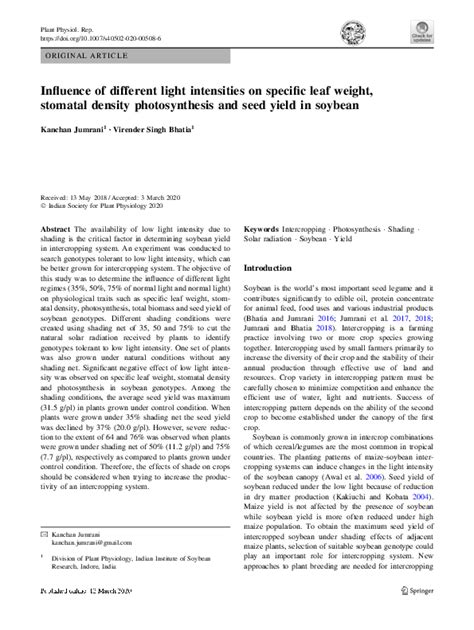 (PDF) Influence of different light intensities on specific leaf weight ...