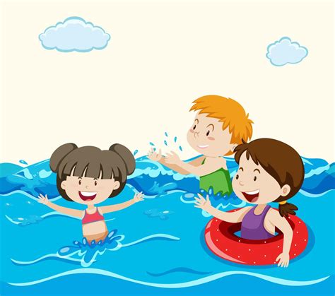 Kids Swimming in the Sea 293837 Vector Art at Vecteezy