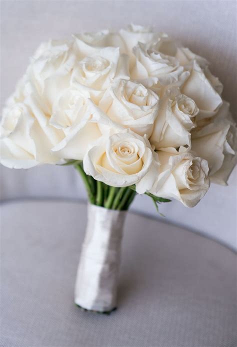 Simple White Rose Bouquet | White rose wedding bouquet, White rose ...