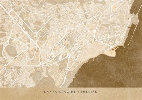 Sepia vintage map of Santa Cruz de Tenerife térképe ǀ Minden város és ...