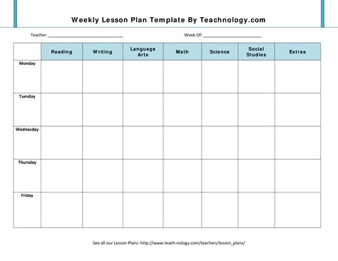 Printable Weekly Lesson Plan Template