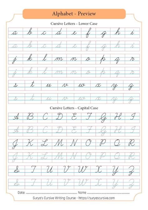 Free Cursive Writing Worksheets (PDF) | SuryasCursive.com | Cursive ...