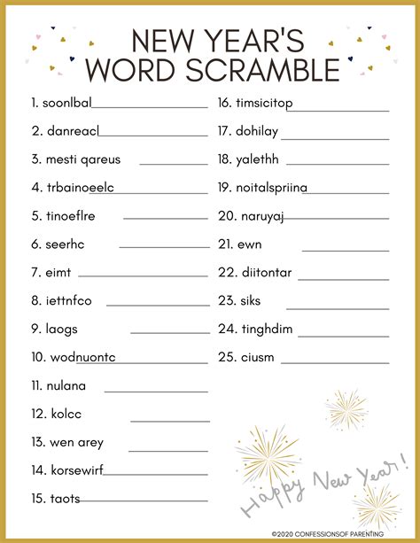 New year s free printable word scramble – Artofit