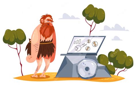 Premium Vector | Caveman using laptop concept graphic design ...