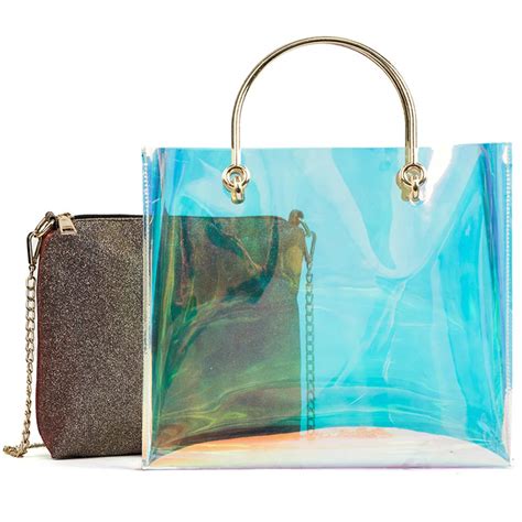 Laser Tote Composite Bag Holographic Clear Pvc Chain Shoulder Bag Women ...