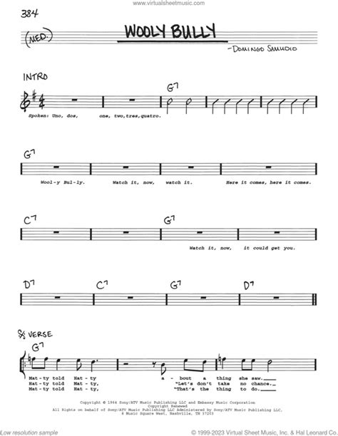 Wooly Bully sheet music (real book with lyrics) (PDF)