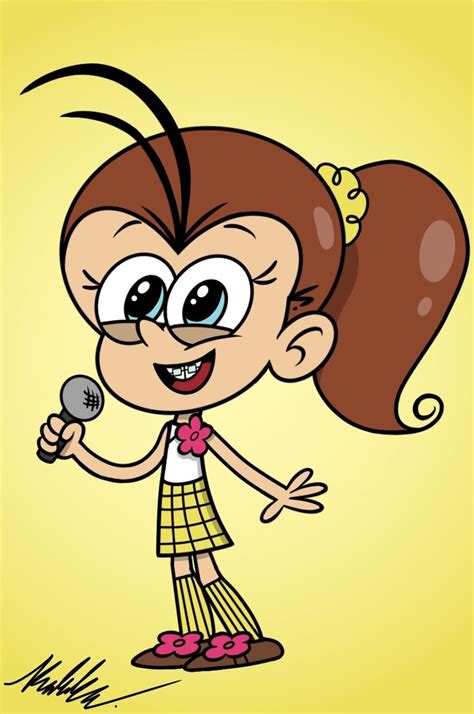 a cartoon character holding a microphone in her hand