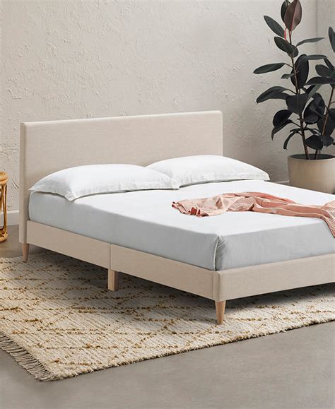 Temple & Webster Beige Logan Upholstered Bed Frame