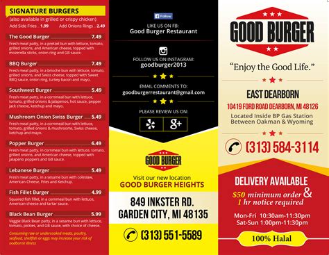 Menu at Zo's Good Burger fast food, Dearborn, Michigan Ave