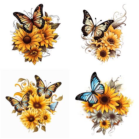 Sunflower and Butterfly Tattoo PNG Sunflower Tattoo Tattoo Flash ...