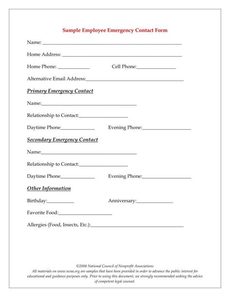 Printable Employee Emergency Information Form - Printable Forms Free Online