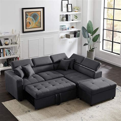 modern convertible sectional sofa black upholstery adjustable headrests ...