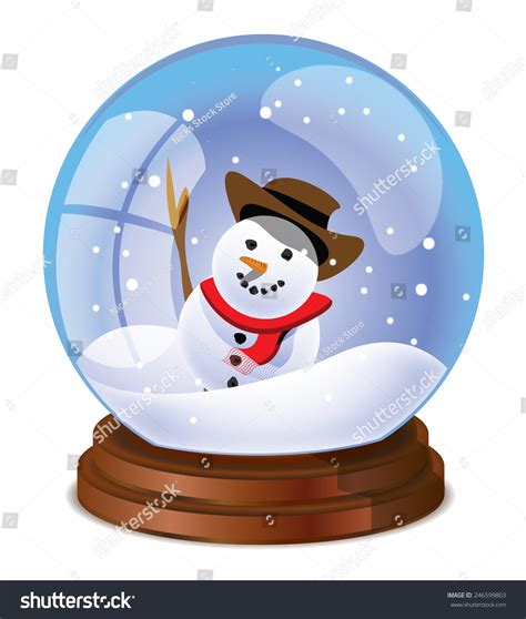 Cute Cartoon Christmas Snowglobe White Snowman Stock Illustration ...